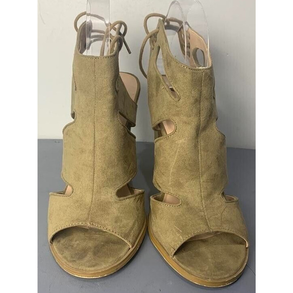 Mix No. 6 Olive Green Suede Cutout Block Heel Ankle Booties Size 9 - Picture 2 of 8